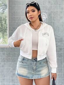 Flirla Áo nỉ có khóa kéo và dây rút, in chữ, cỡ lớn. - trắng - Xem 7