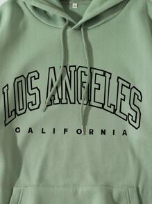 Men Plus Letter Graphic Kangaroo Pocket Drawstring Thermal Hoodie - Mint Green - View 6