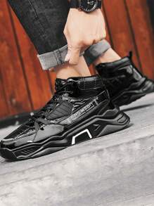 Zapatos deportivos de hombres arriba alta con con patrón de letra - Negro - Ver 3