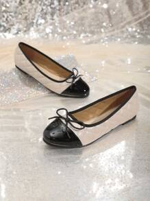 2025 Autumn Women's Non-Slip Bow Splice Round Toe Flat Shoes Elegant Casual Flats