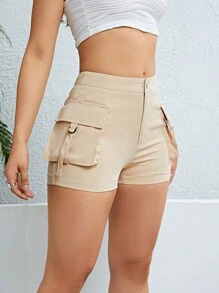Flap Pocket Side Cargo Shorts - Apricot - View 1