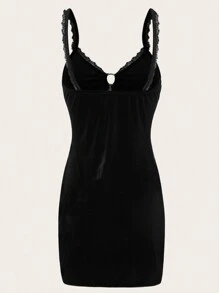 SHEIN ICON Halloween Nhẫn kim cương giả Liên kết Cắt ra phía trước Váy bodycon Không có tay áo - màu đen - Xem 3