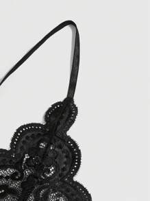 ROMWE Kawaii Floral Lace Scallop Trim Criss Cross Teddy Bodysuit Lingerie, Baddie Look