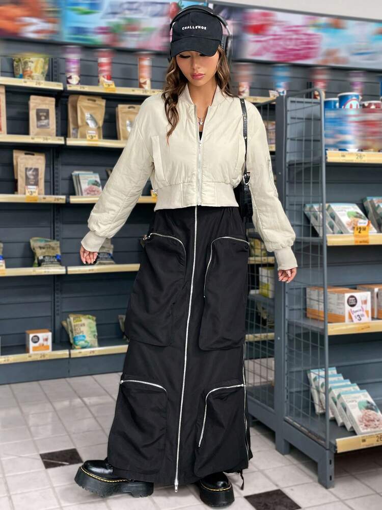 Zip Up Crop Baseball Collar Padded Coat