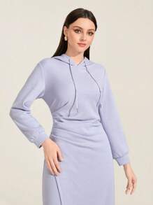 Mulvari 棉素色抽繩連帽洋裝 - 紫丁香色 - 查看 2