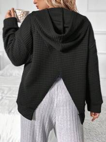 SHEIN LUNE Plus Size Drop Shoulder Split Back Sweatshirt Pullover Fall Sweatshirt - Black - View 5