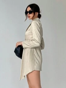 Aloruh Cổ áo Chi tiết xếp nếp Viền không đối xứng Váy blazer - Màu Khaki - Xem 4