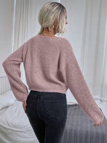 EMERY ROSE Fashionable Casual Versatile Collegiate Style Comfortable Crew Neck Women Sweater, Autumn/Winter - Dusty Pink - View 2