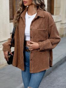 SHEIN LUNE Abrigo de pana con botones y hombros caídos - Café integral - Ver 3