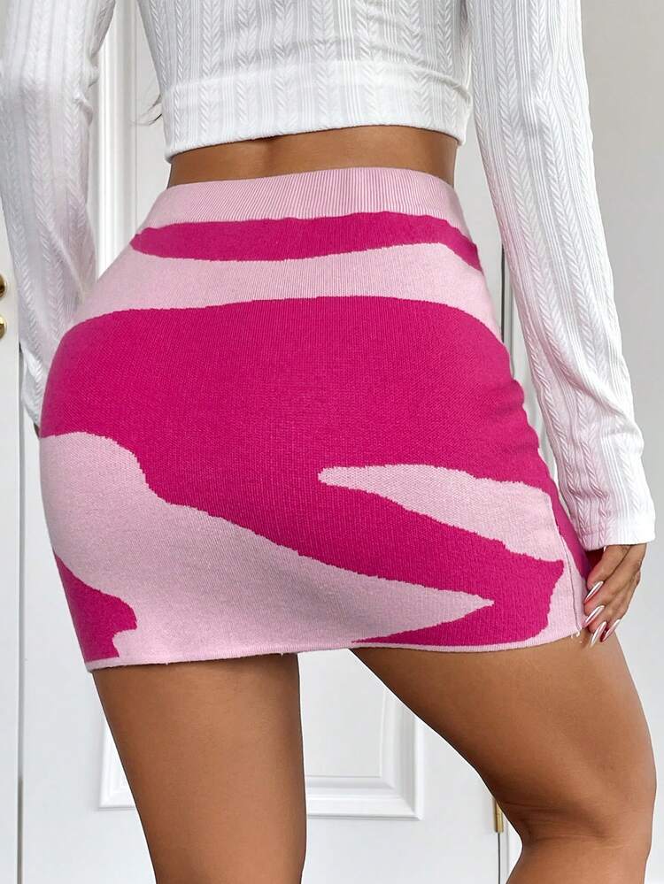 Two Tone Bodycon Knit Skirt