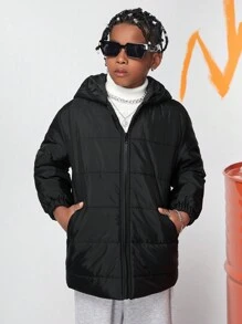 SHEIN Cappotto imbottito con cerniera e design orecchio 3D per ragazzo pre-adolescente
