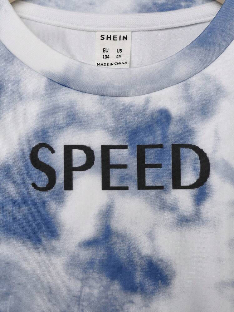 Young Boy Tie Dye Letter Graphic Active Hoodie & Cargo Pants