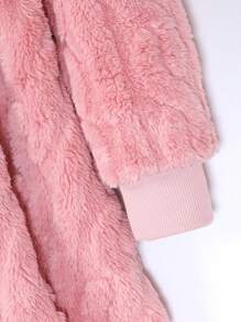 SHEIN Young Girl Zip Up Hooded Teddy Dress With Bag - Pink - View 4