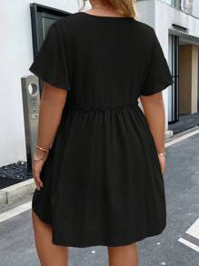 Vionelle Plus Button Front Frill Trim Dress - Black - View 2