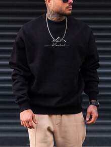 GENTILAND Men Plus Letter Mountain Graphic Sweatshirt - Black - View 4