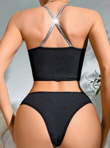純色胸圍和開口內褲性感內衣套裝