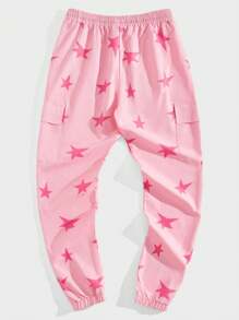 ROMWE MEN Street Life Men Star & Letter Graphic Flap Pocket Drawstring Waist Cargo Pants - Dusty Pink - View 2