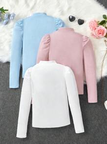 SHEIN Tween Girl 3pcs Heart & Letter Graphic Mock Neck Tee - Multicolor - View 2