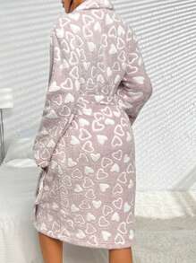Heart Print Belted Robe - Multicolor - View 2