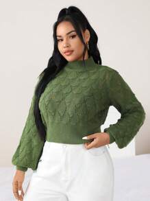 Celure Áo len cổ cao tay phồng dáng suông, thích hợp mặc mùa thu đông. - xanh quân đội - Xem 5