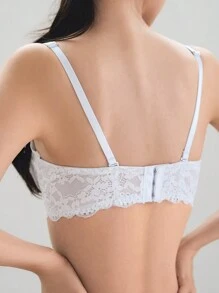 DAZY Contrast Lace Bow Front Bra - White - View 2