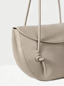 MOTF PREMIUM 蝴蝶結裝飾蓋子馬鞍包時尚肩袋 - 淺灰色 - 查看 6