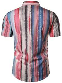 男士筆刷圖案口袋貼布襯衫 - 彩色 - 查看 2