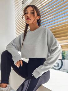 SHEIN Sports Raglan Sleeve Crop Sports Sweatshirt - Grey - View 6