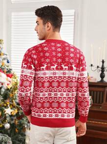Manfinity VCAY Homme Pull Motif Noël - Rouge et Blanc - Voir 2