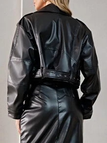 Aveloria Zip Up Belted Patent Jacket