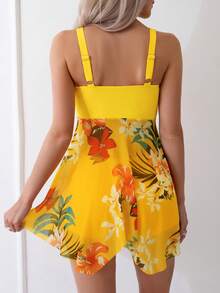 花卉印花褶皺背心泳衣套裝 - 黃色 - 查看 2