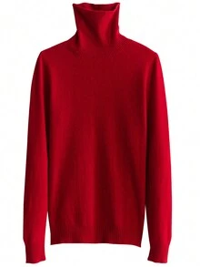 Women's 100% Merino Wool Sweater Turtleneck Fall Winter Warm Soft Knitted Vintage Sweater Long Sleeve Knitted Pullover Tops - Burgundy - View 4