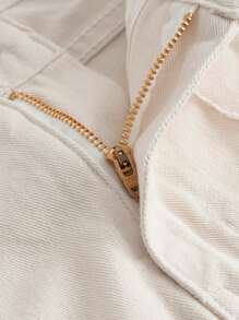 SHEIN MOD Solid Raw Trim Wide Leg Jeans - Apricot - View 4