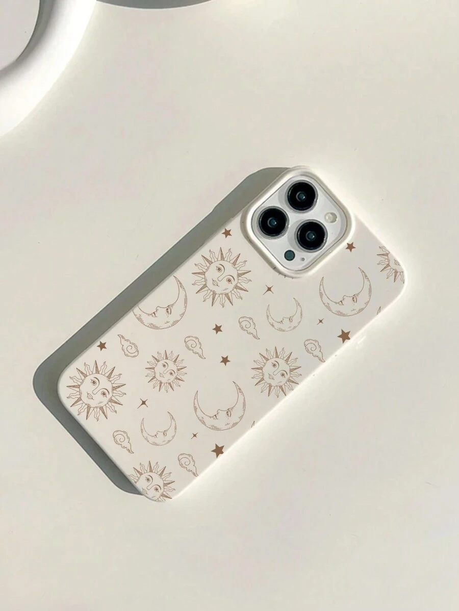 Ariqdhaksinargha Artist Vacation Sun And Moon Pattern Drop-Proof Creative Glossy White Phone Case Compatible With Apple, Holiday - White - View 1