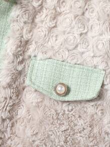 SHEIN 女大童雙色翻蓋口袋毛絨夾克 - 米色 - 查看 4