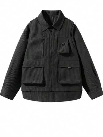 男士翻蓋口袋拉鏈開襟夾克