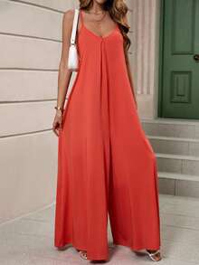 SHEIN LUNE Combinaison Ample À Fines Brides Unicolore - Orange - Voir 5