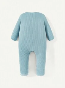 Cozy Pixies Baby Boy 2pcs Solid Zip Front Ribbed Knit Sleep Jumpsuit - Dusty Blue - View 2