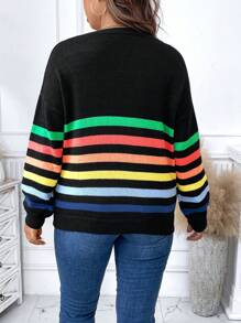 Calvaya Plus Color Block Drop Shoulder Sweater - Multicolor - View 2