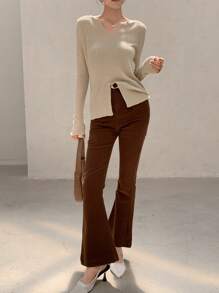 DAZY Pull à encolure échancrée et ourlet fendu, automne