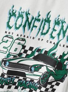 SHEIN 女大童汽車和字母圖案落肩袖保暖套頭衫