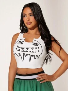 SHEIN SXY 卡通圖案缺口領背心上衣 - 白色 - 查看 4