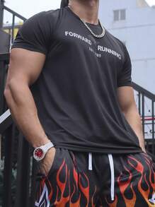 Manfinity Sport Corelite Men Letter Graphic Sports Tee Workout Tops - Black - View 6