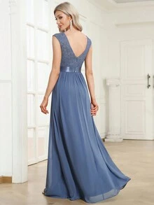 EVERPRETTY Đầm Dây kéo màu trơn Hấp dẫn - Màu xanh bụi bặm - Xem 2
