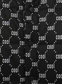 SHEIN Young Boy 1pc Allover Letter Graphic Padded Coat - Black - View 4