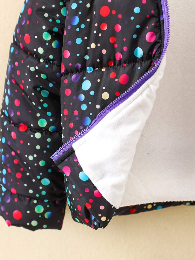 Young Girl 1pc Polka Dot Print Thermal Hooded Padded Coat