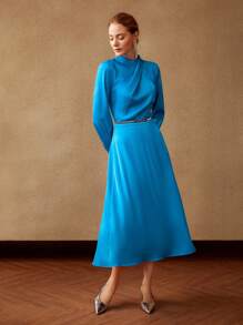 MOTF PREMIUM RUCHED MOCK-NECK DRESS