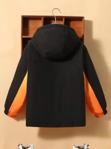 SHEIN Tween Boy Embroidery Letter Pattern Ombre Hooded Padded Coat - Black - View 2