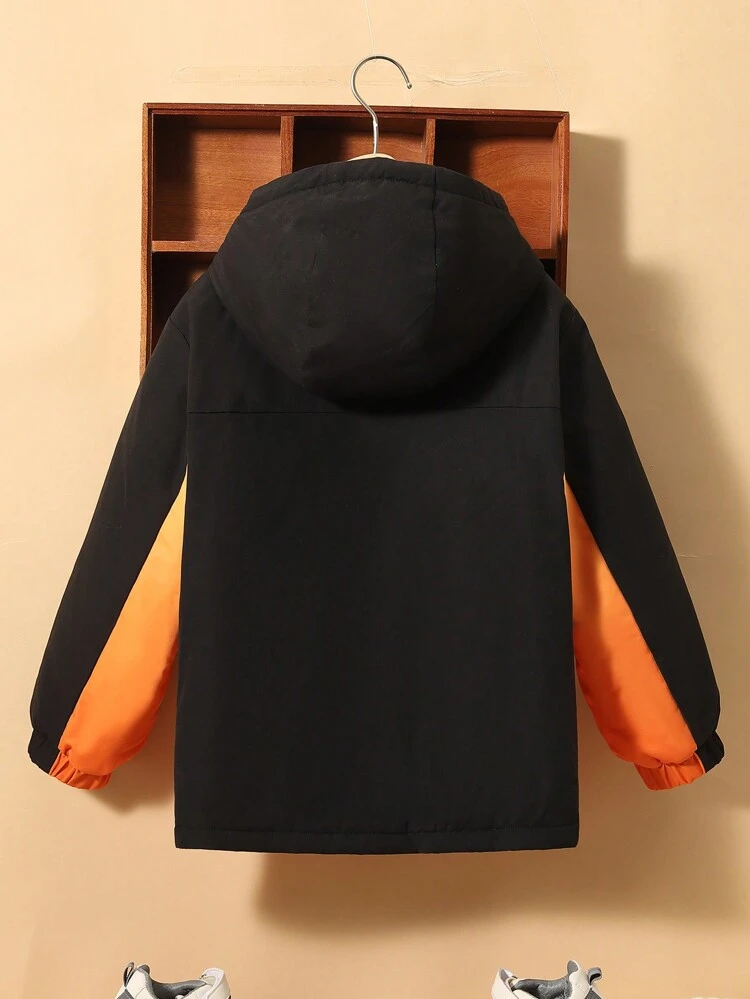 Tween Boy Embroidery Letter Pattern Ombre Hooded Padded Coat