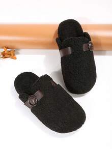 Dép xỏ ngón đế dày, mũi kín, mềm mại cho nữ, phong cách cổ điển có lót, ấm áp cho mùa thu/đông 2024 phiên bản Hàn Quốc mới - màu đen - Xem 3